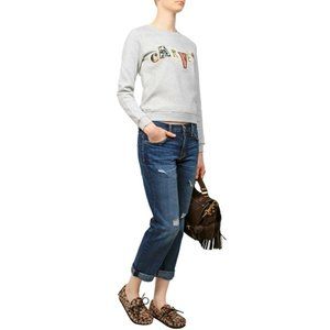 Carven Logo Embroidered Cotton Sweatshirt Interlock Gray ( M )